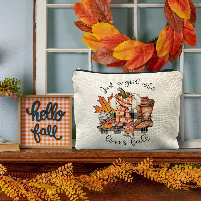 RYYCDOI Just a Girl Who Loves Fall Makeup Bag, Fall Gifts for Women, Fall Lovers Gifts, Autumn Pumpkin Coffee Cosmetic Bag for Women, Fall Themed Gifts, Womens Makeup Bag, Fall Makeup Pouch - Image 4